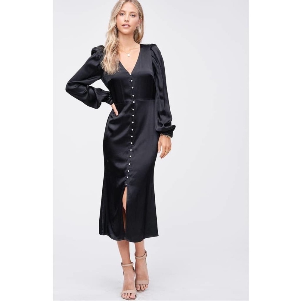 Flawed) En Saison Lizette Satin Midi Dress Black S‎